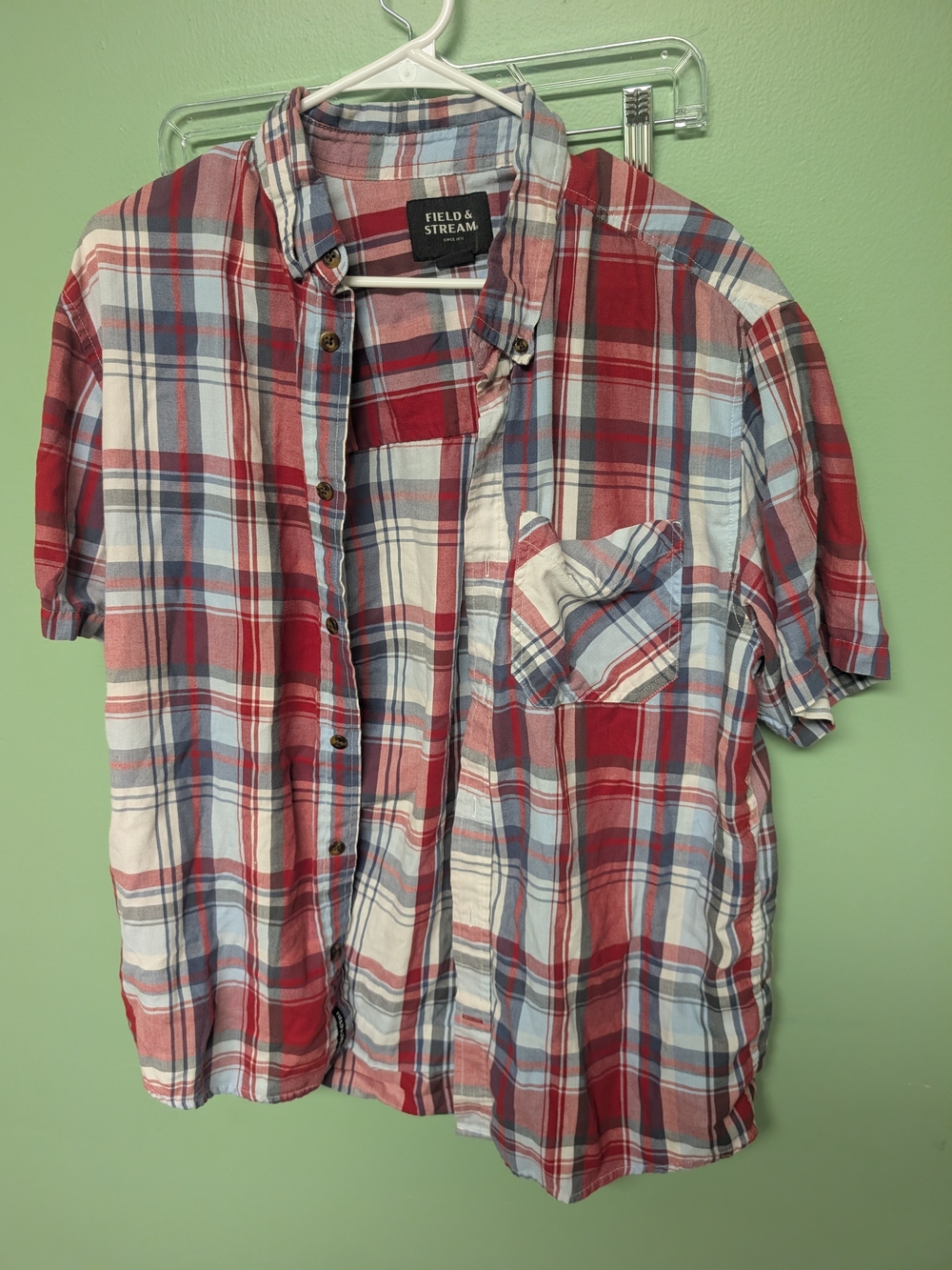 Field & Stream Red, Blue and White Plaid Short-Sleeve Button-Up